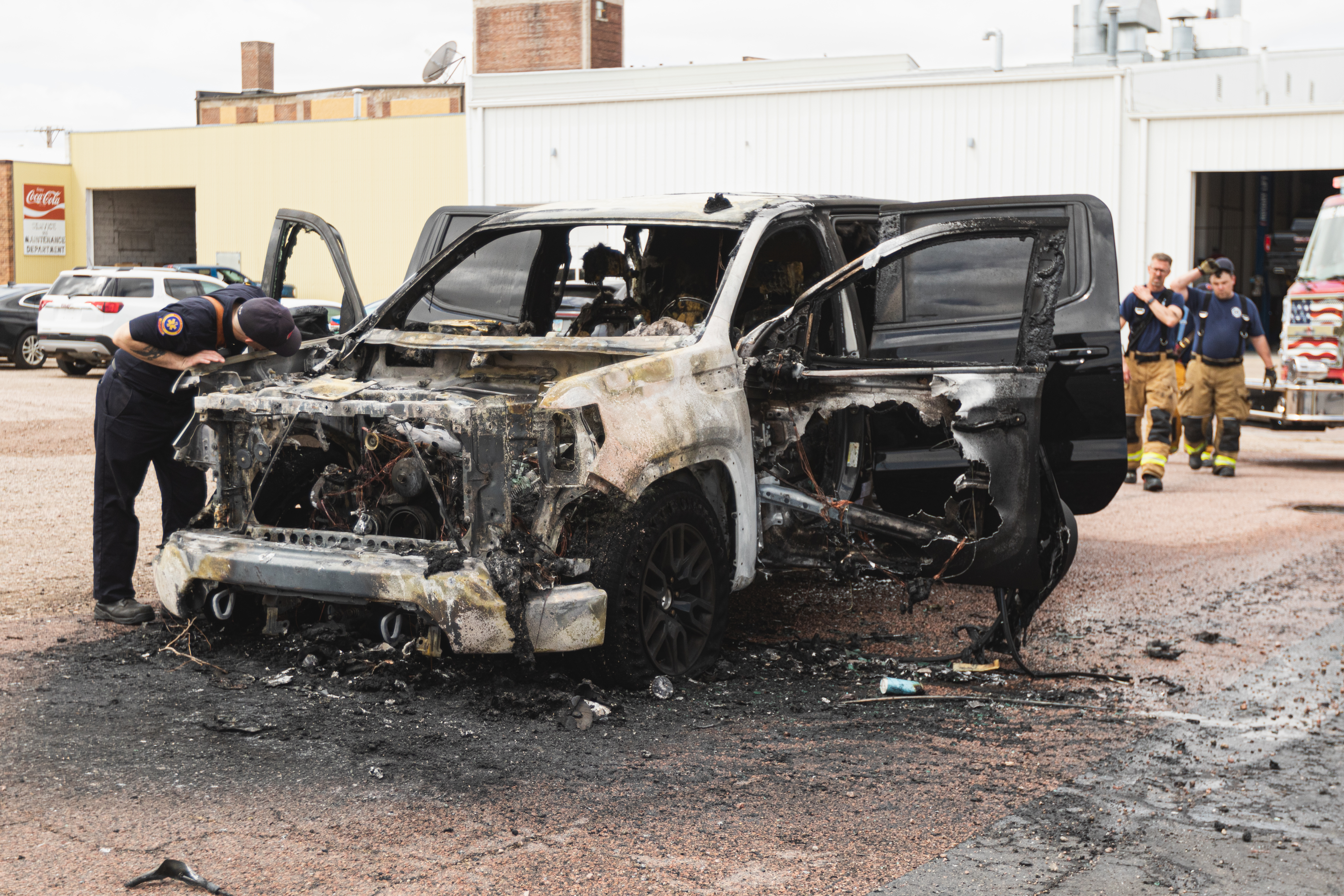 PHOTOS: Firefighters knock down vehicle fire near Mitchell's Vern Eide - Vimarsana News