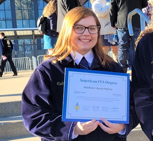 Myhre earns FFA American Degree - Vimarsana News
