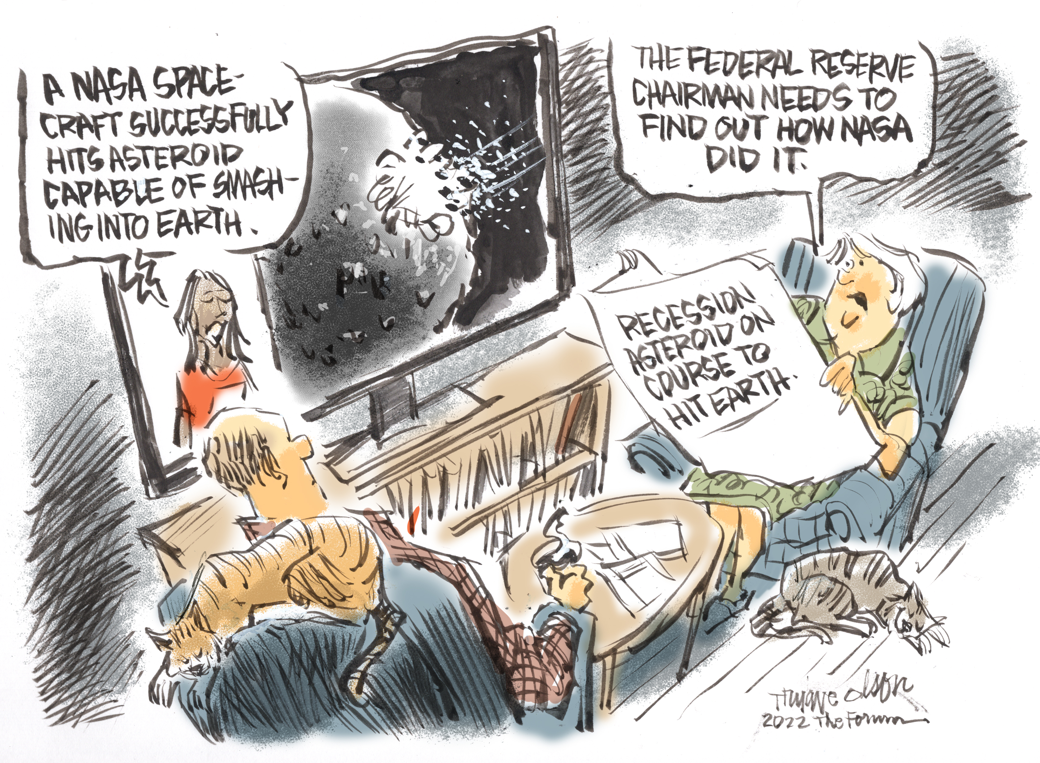 Trygve Olson cartoon: Recession asteroid - Vimarsana News
