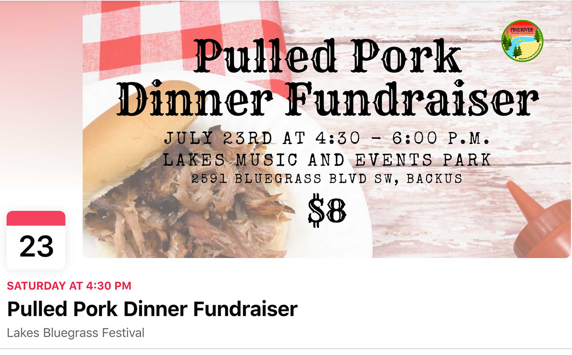 Pulled pork dinner fundraiser on tap July 23 in Pine River - Vimarsana News